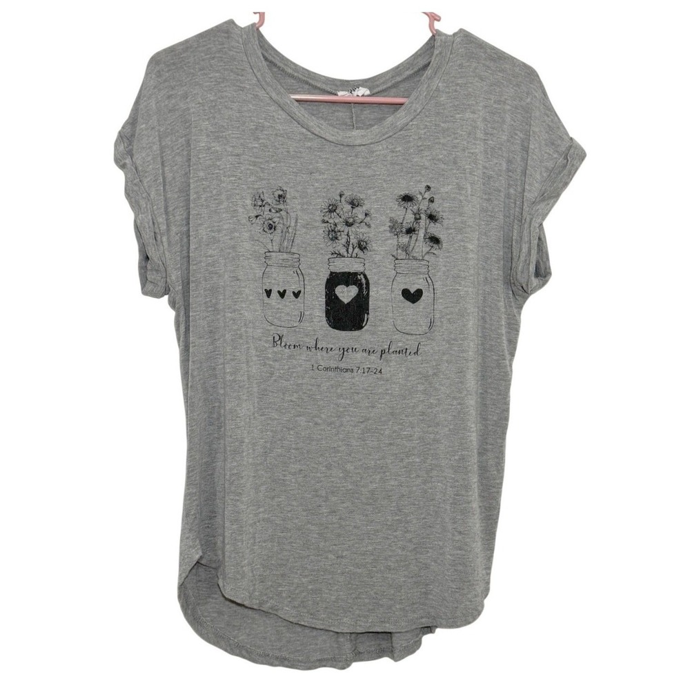 Funky Pink Bloom Where You Are Planted Gray Oversized Graphic T-Shirt Medium